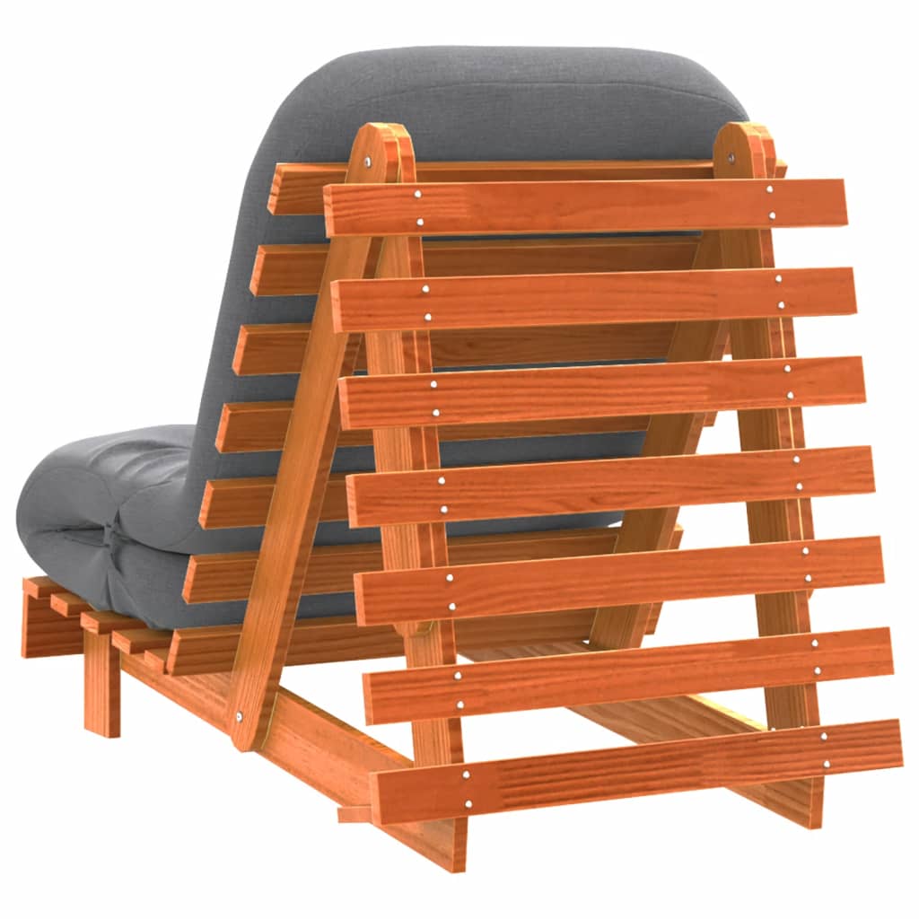 Futon Sofa Bed with Mattress Wax Brown 70x206x11 cm Solid Wood Pine